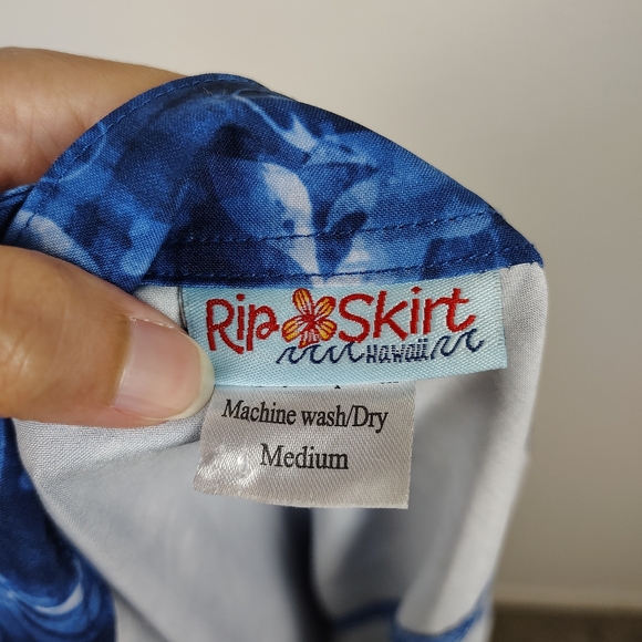 Ripskirt Hawaii Skirt Medium Blue Maxi Length 4 Wrap Floral Hawaiian Tropical - Picture 8 of 10